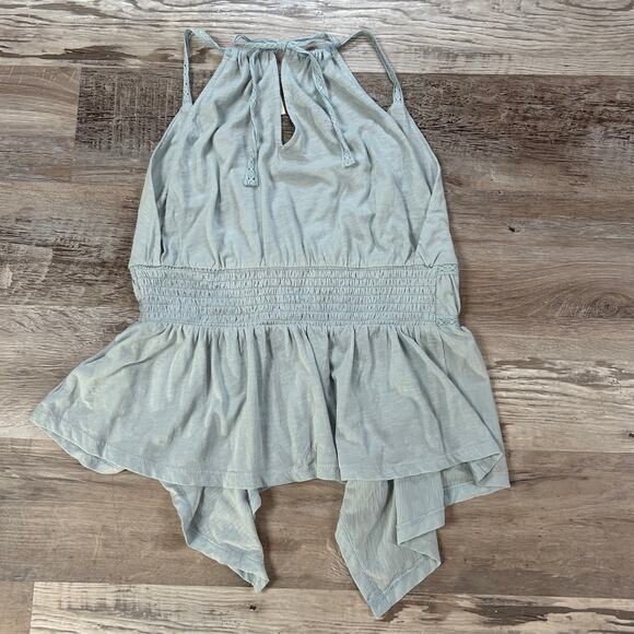 By Anthropologie Peplum Tank Top Light Sage Cotton Soft Ruffle Boho Indie - Picture 6 of 6